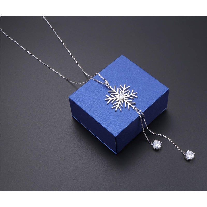DAOCHONG S925 Sterling Silver Snowflake Long Sweater Chain Statement Snow Necklace Pendant for Women 28 inches - Image 3